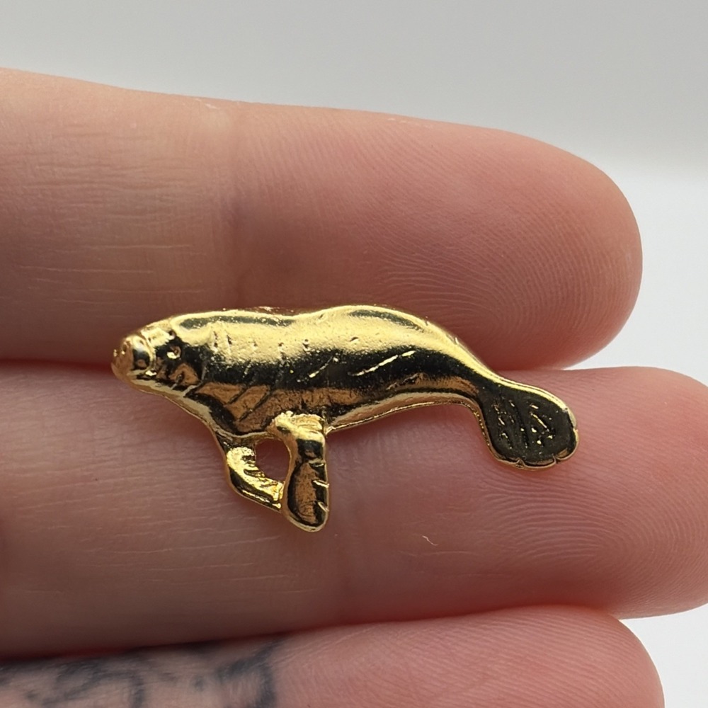 Manatee Gold Tone Animal Sea Creature Lapel Hat Pin